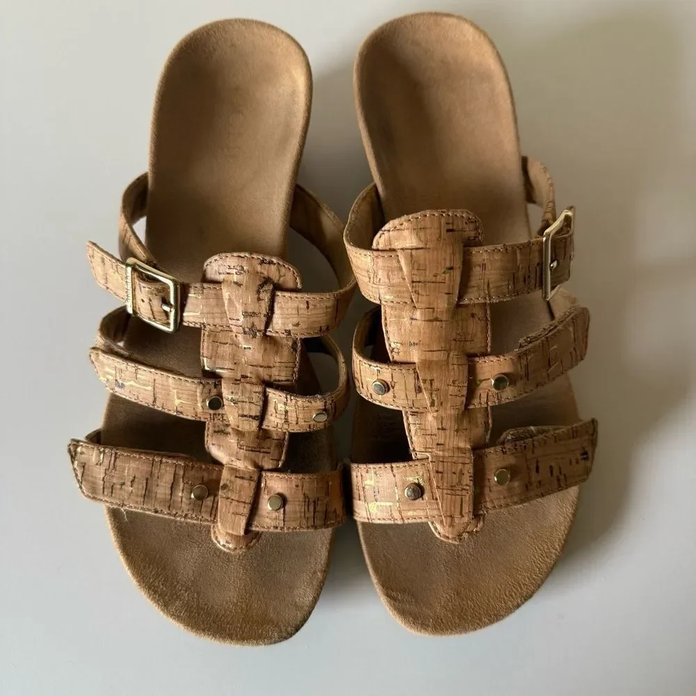 Vionic Radia cork triple strap slip on wedge sandals size 8-8.5